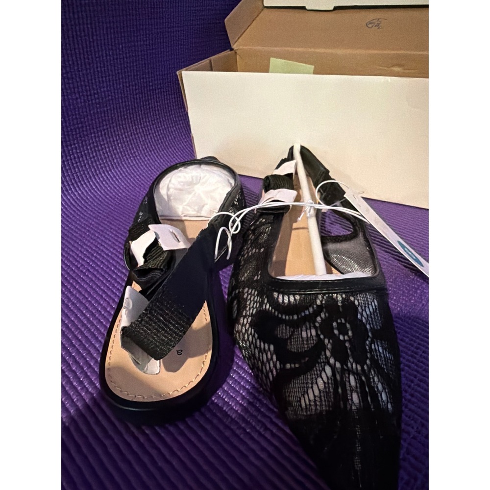 A New Dayโ London Flats Black Lace Pointed Toe Slingback Shoes Size 8 NWT